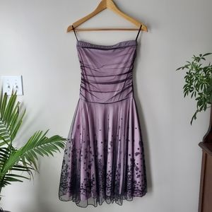 Strapless purple semi formal mini dress